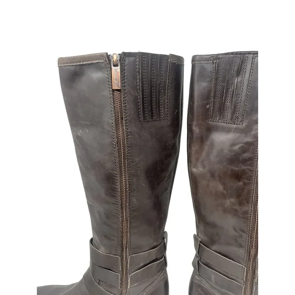 BUSSOLA Prague Ebony Leather Moto Riding Boots Knee High EU 40 / 9 - 9.5